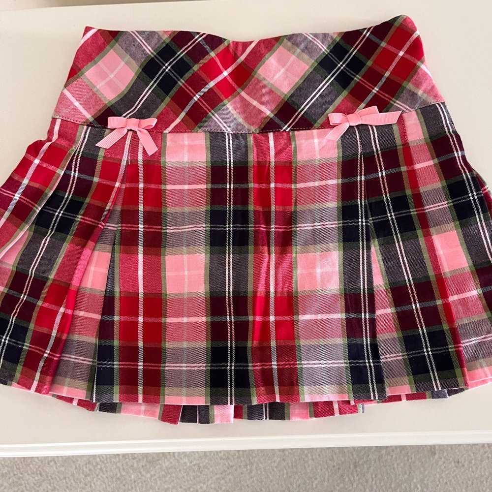 Hartstrings Pink and Red Plaid Skirt with Bows